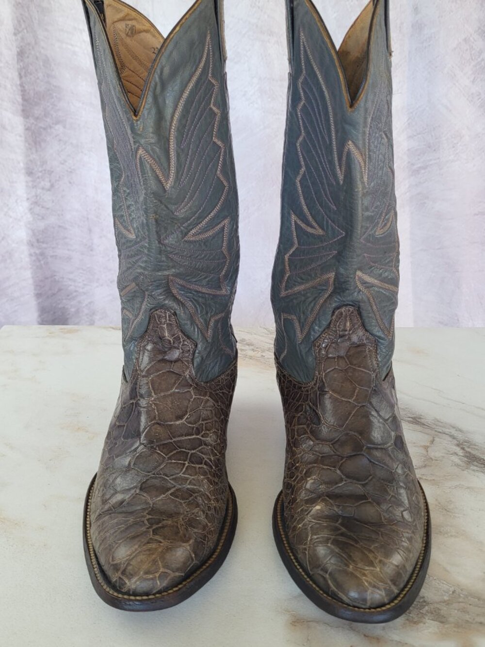 Vintage Pre Ban Rivers Turtle Western Cowboy Boots Size 9 Men's Gray - Picture 3 of 15